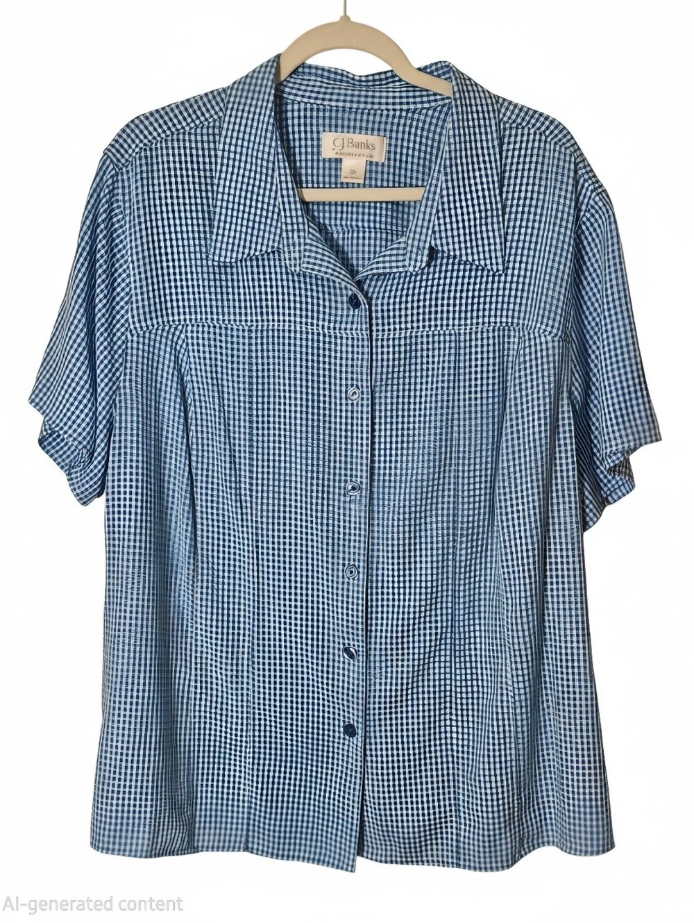 CJ Banks Blue Gingham Short Sleeve Button-Up Shirt
